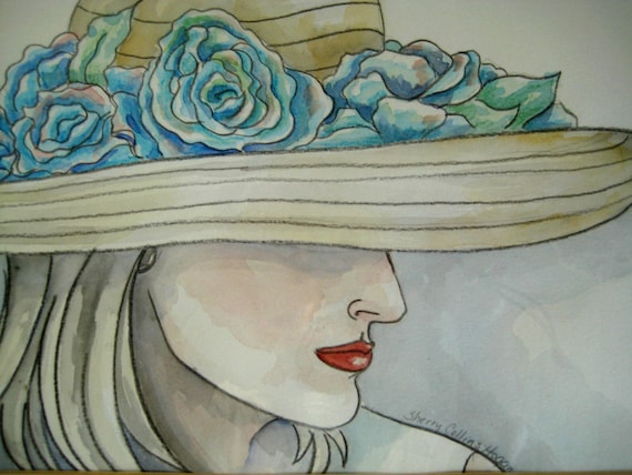 Watercolor Painting, Spring Hat, Artist Sherry Collins Hogan
