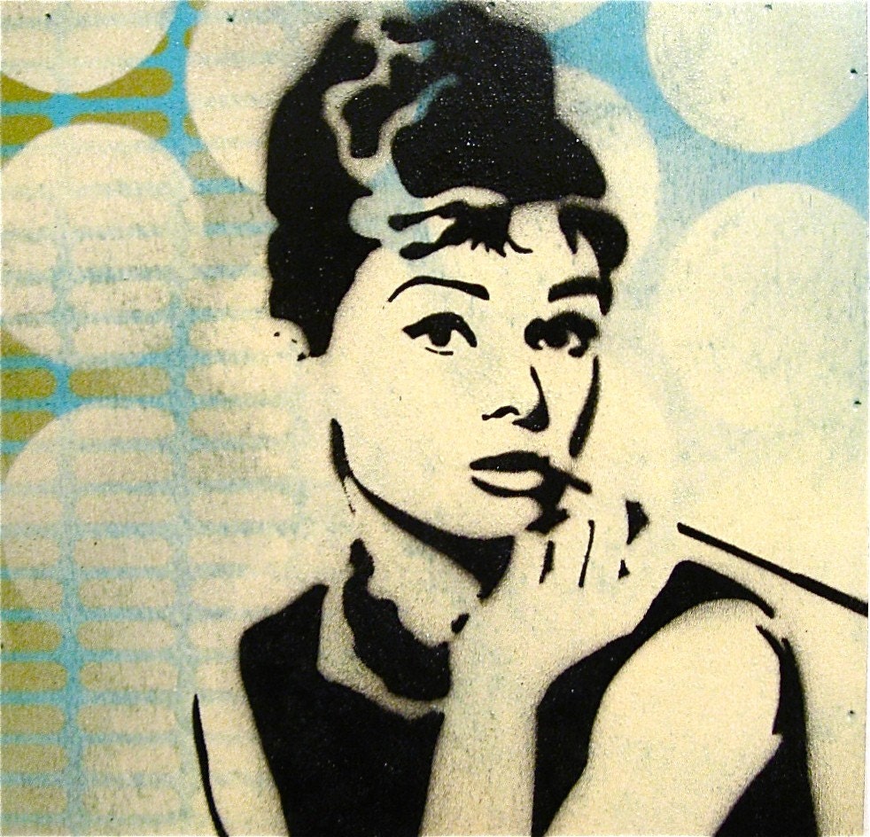 Audrey HepburnOriginal Gaffiti Stencil Style Painting on Wood Box
