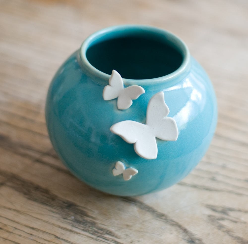Round Butterfly Vase- Robin's egg blue
