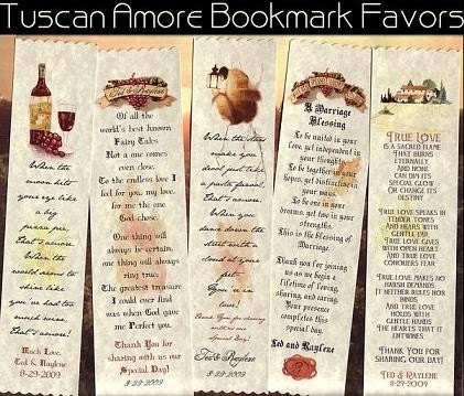 Tuscan Amore Italian Wedding Favors Bookmarks qty 100