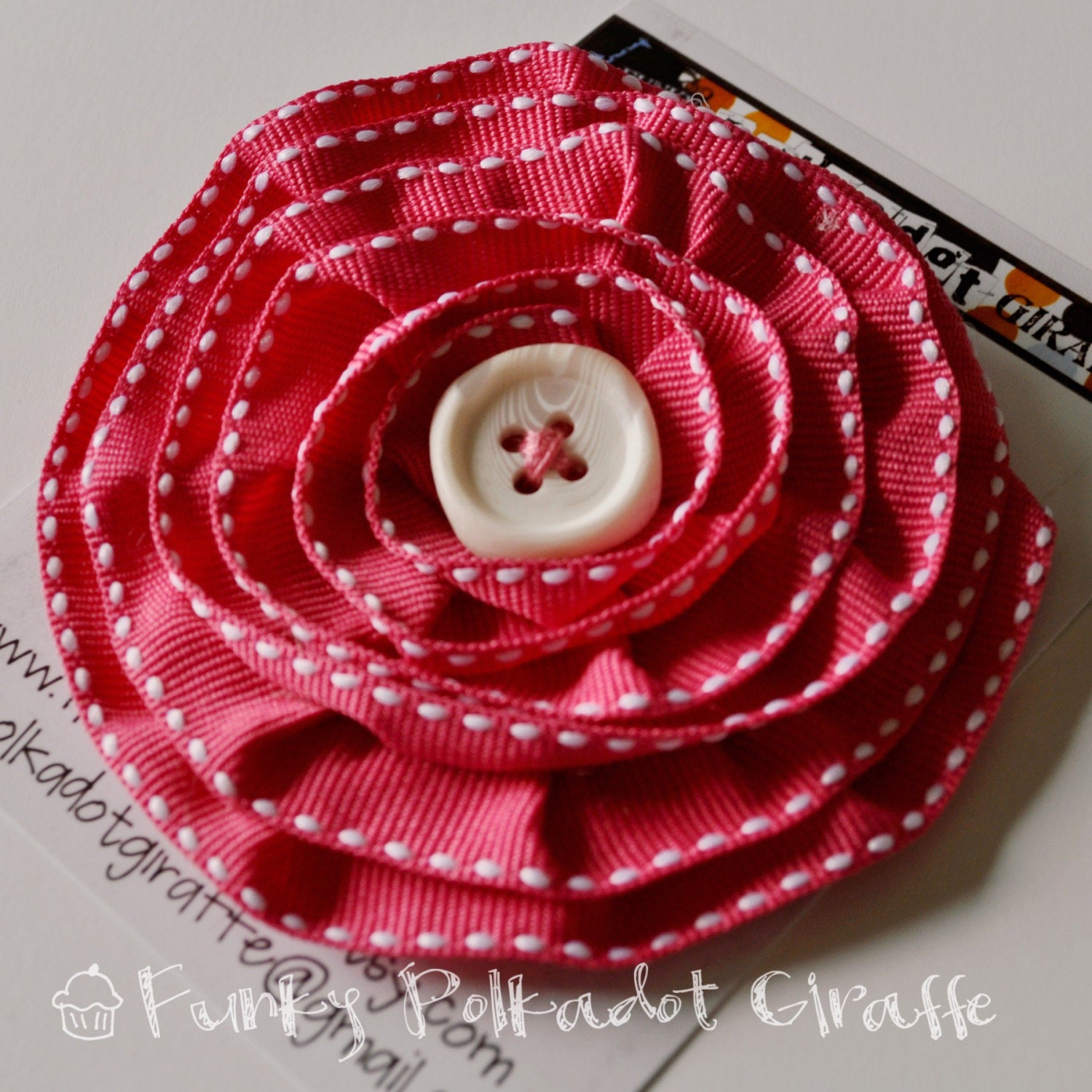 Hot Pink Ribbon Flower Hair Clip