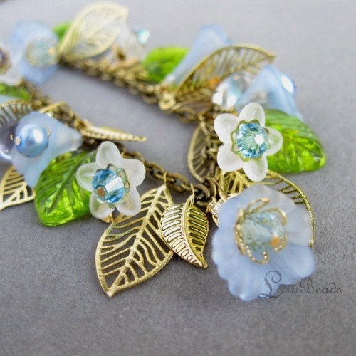 Water Dance - Freshwater pearl, Blue Topaz gemstone and golden accents chain necklace - Pre Holiday Sale