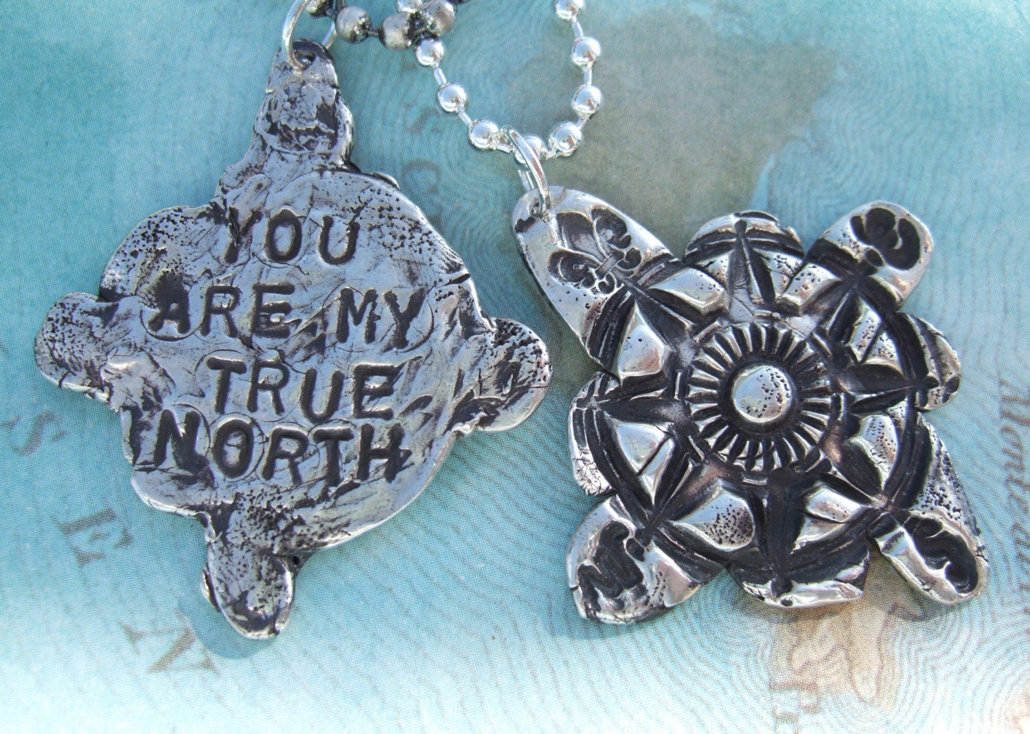 Silver Compass Necklace, You Are My True North, in Eco Friendly Reclaimed Fine Silver And Sterling Silver, His and Hers Pair Gift Set