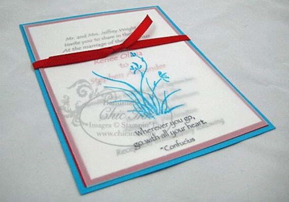 DEPOSIT Asian Inspired Red and Teal Wedding Invitation