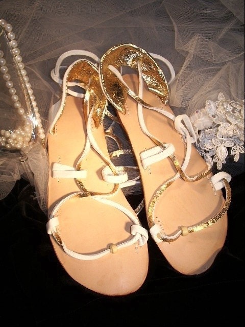 Wedding Sandals Bella Caribe Leather Lace Up GOLD and WHITE