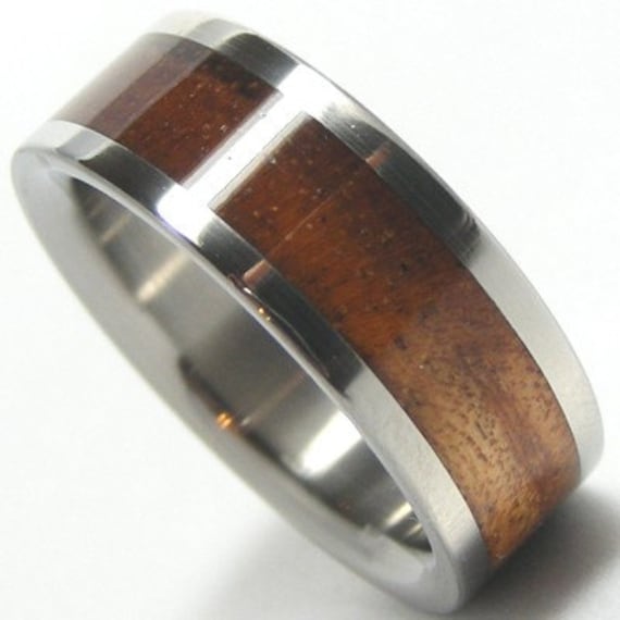 Wooden Titanium Wedding Band Koa Wood Ring Custom Designed His or Hers Bands