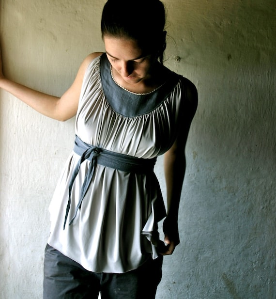 Grey Grecian Yoke top