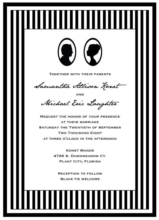 Vintage Antique Victorian Profile Silhouettes Layered Wedding Invitation 