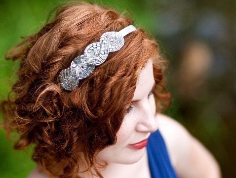 Silver Beaded and Rhinestone Bridal, Wedding, Engagement Party, Headband, Veil