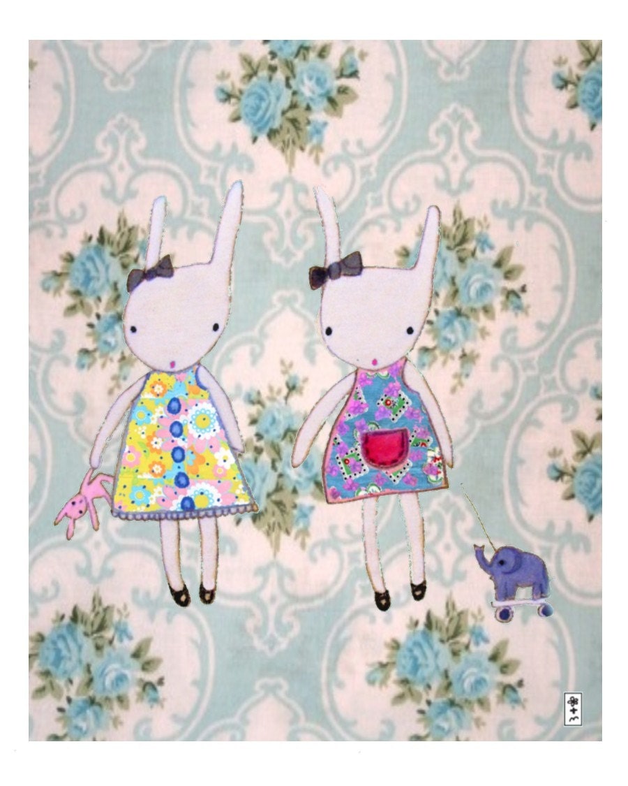 Two Bunnies Art Print 10 x 8