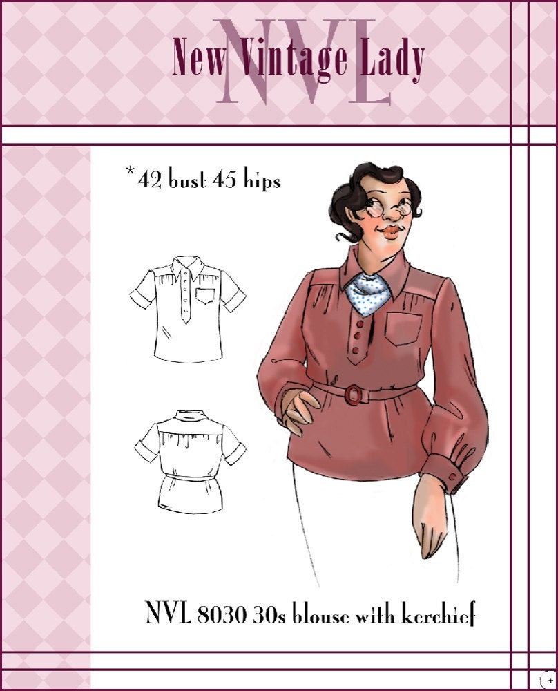 NVL 1930s sport over blouse with gathered back and kerchief 42 bust PLUS SIZE