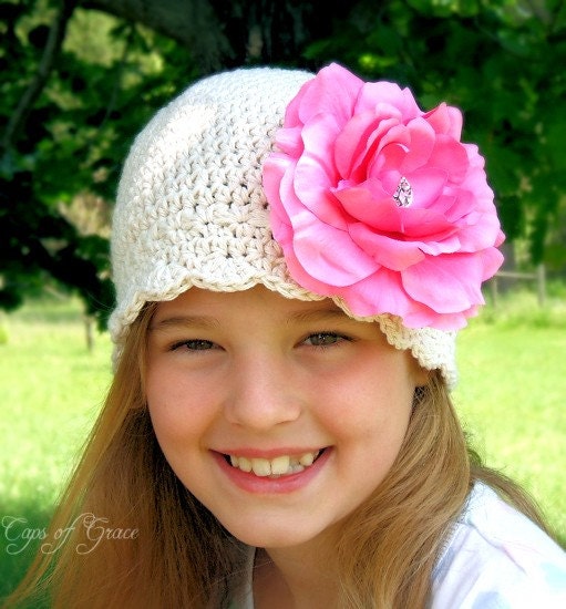 5T Preteen Silk Flower Flapper Girls Hat ecru hot pink you choose the 