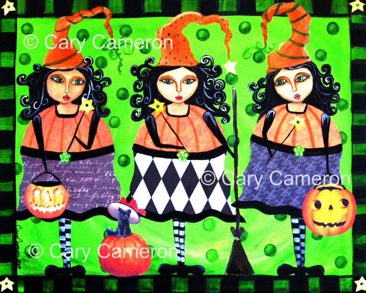 Three Fat Witches halloween fantasy fairy gothic art print by Cary Cameron 8 x10 in.