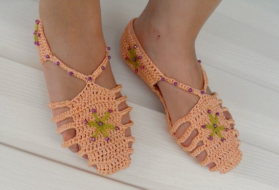 صندل صفحه اصلی گلادیاتور Crocheted Mercerized نخ سالمون صورتی ، هلو نارنجی سنتی دمپایی طراحی ترکیه صفحه اصلی روز ولنتاین TeamT