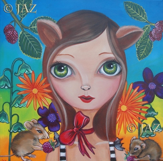 50% off ORIGINAL PAINTING - Cat and Mouse - by Jaz Higgins