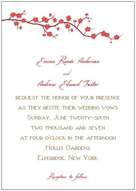 Red Cherry Blossom Wedding Invitations Sample From Whimsicalprints