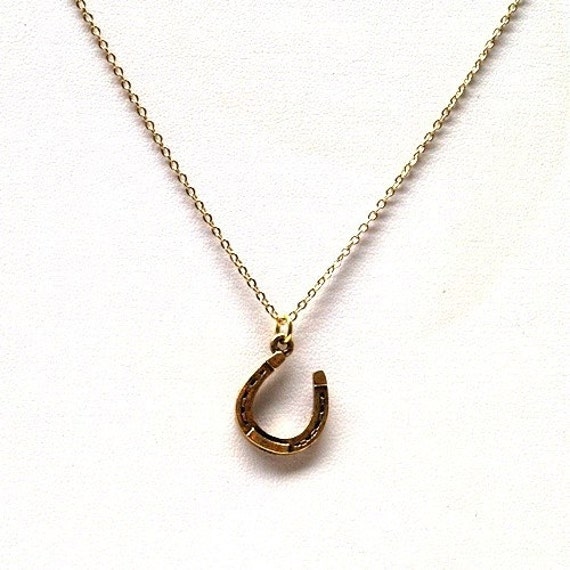 Small gold plated pewter Horseshoe charm Necklace on a delicate gold plated chain