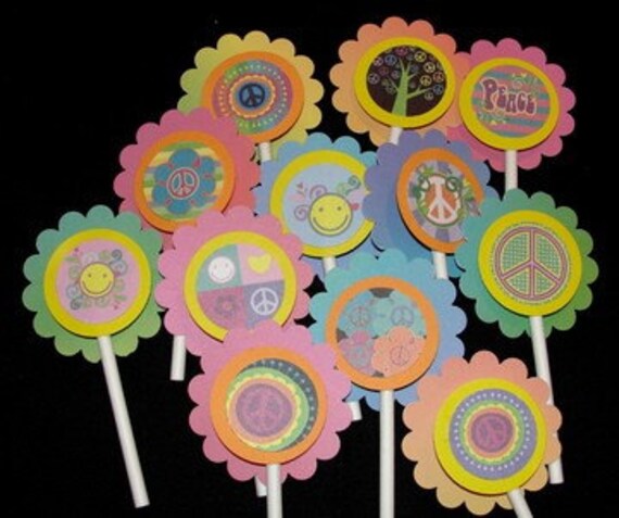 Peace Sign Cupcake Toppers for Girl's Teen or Tween  Birthday party