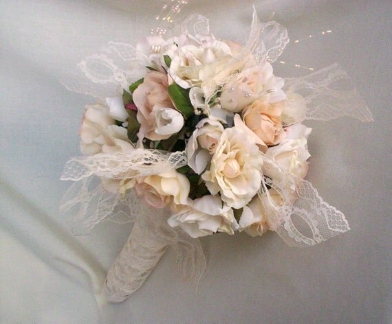 Bridal Bouquet Ivory Wedding Flowers ReadytoShip by AmoreBride