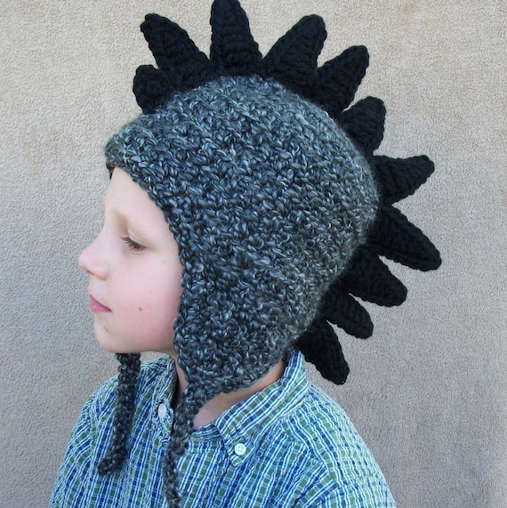 5 to Preteen Dragon Hat in Charcoal with Black Spikes