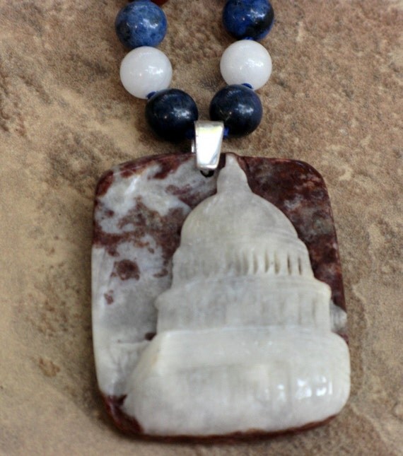 US Captiol Necklace with Jasper, Agate and Dumortierite