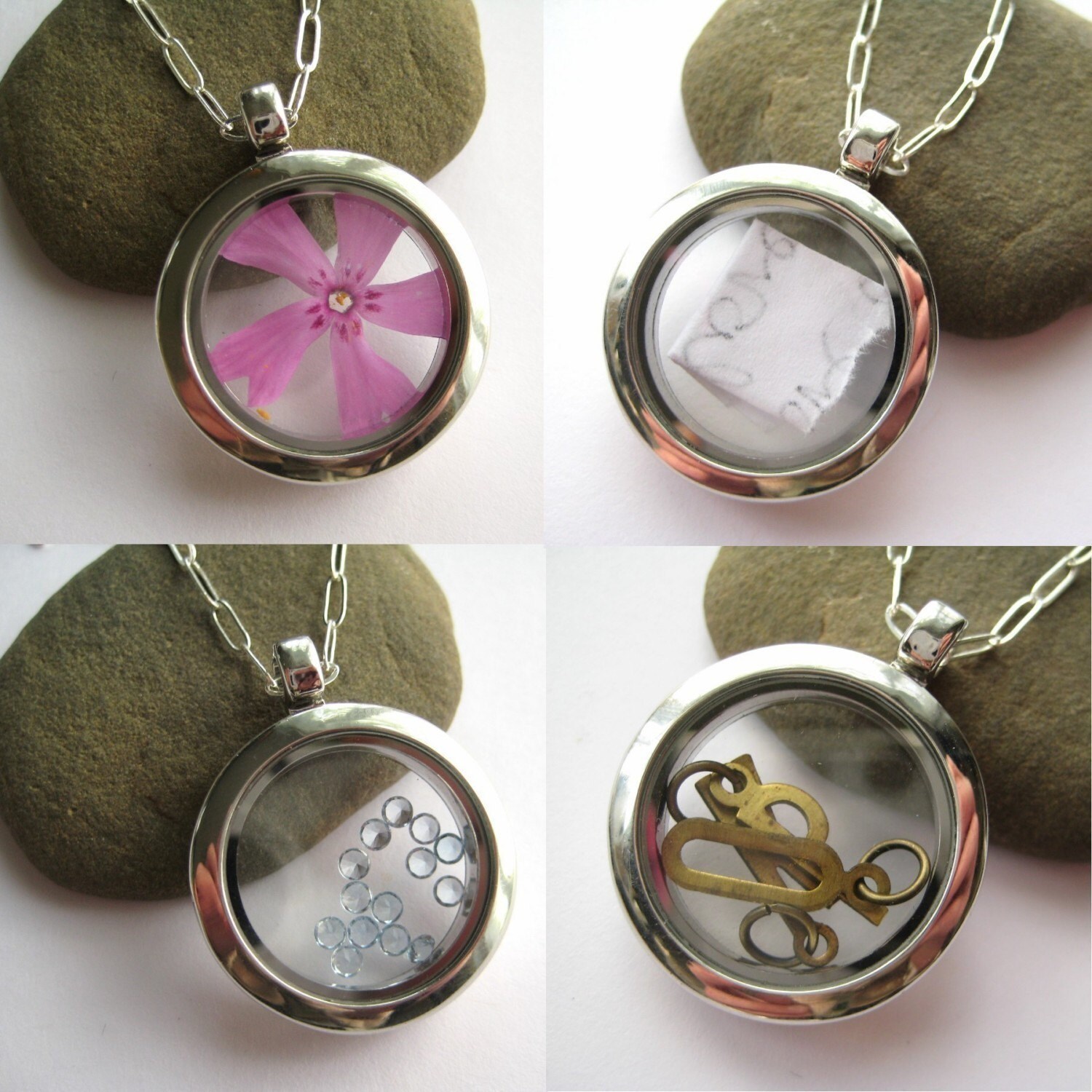 SMALL Glass Memory Locket, for photo keepsakes, charms, love notes - 24 inch sterling chain