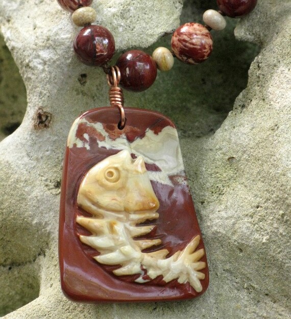 Red Jasper Fossil Fish Necklace