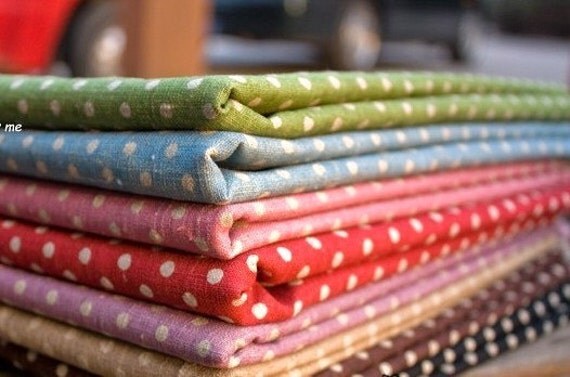 Zakka Rainbow Red Blue Brown Pink Green Black White Polka Dot Cotton Linen FQ Fabric Cloth Set 8's  22 x 20  inches Each