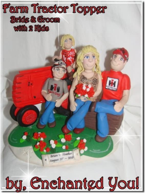 Tractor Country Wedding Cake Topper with 2 kids From EnchantedYou54449