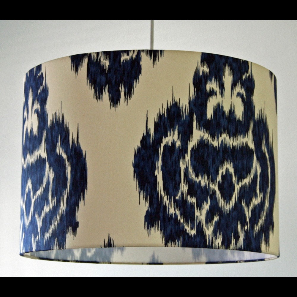Etsy - Studio JOTA - Large Navy Ikat Medallion Drum Lampshade