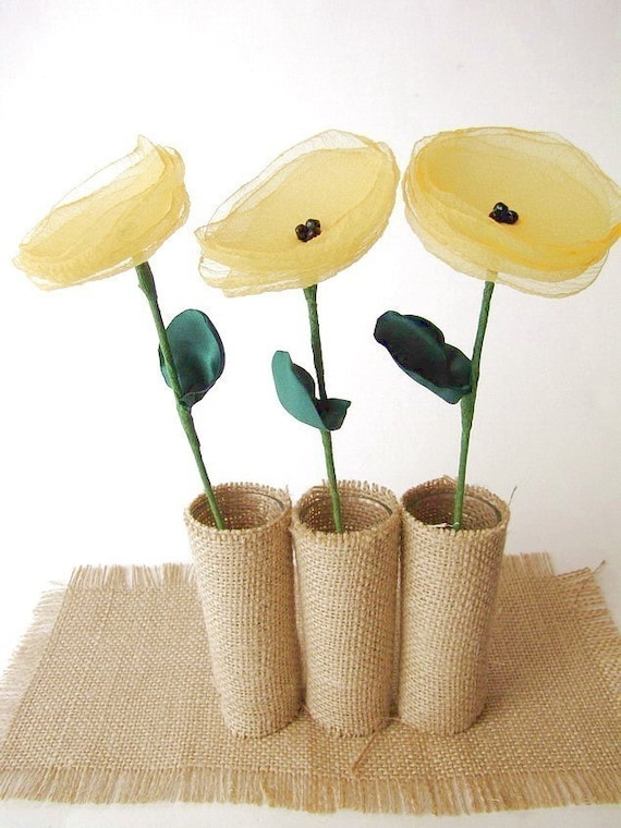 Handmade flowers with stems- set of 3 pcs- YELLOW