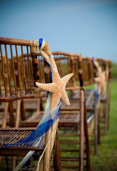 Sugar Starfish Beach Wedding Decorations and Pew Bows From iDoArtsyWeddings