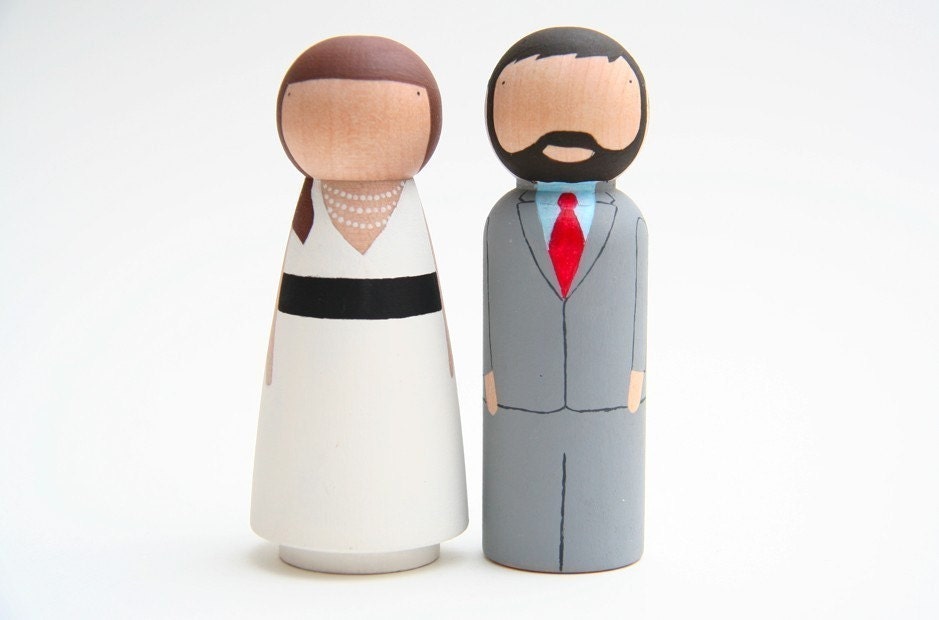 The Original - Custom Peg Doll Wedding Cake toppers by Goose Grease - wooden dolls