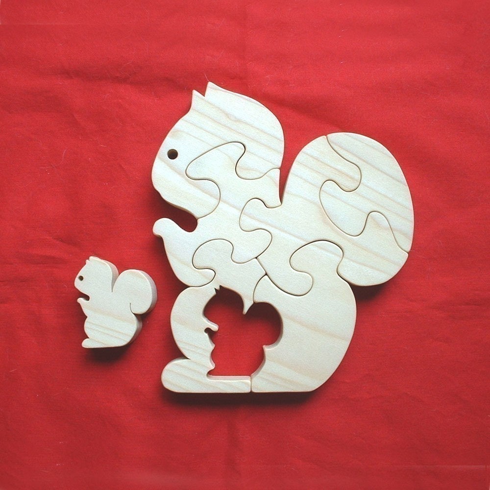 Squirrel with Baby - Childrens Wood Puzzle Game - New Toy - Hand Made - Child Safe