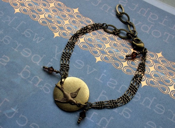 Mockingjay bracelet - Hunger Games inspired - antique gold chain