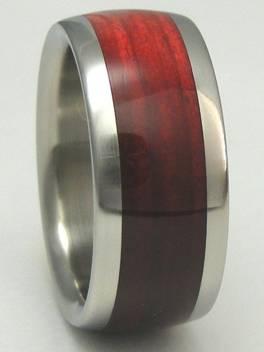 Tungsten Wood Ring Cherry Bahama Red Wood Wedding Anniversary Band Mens and