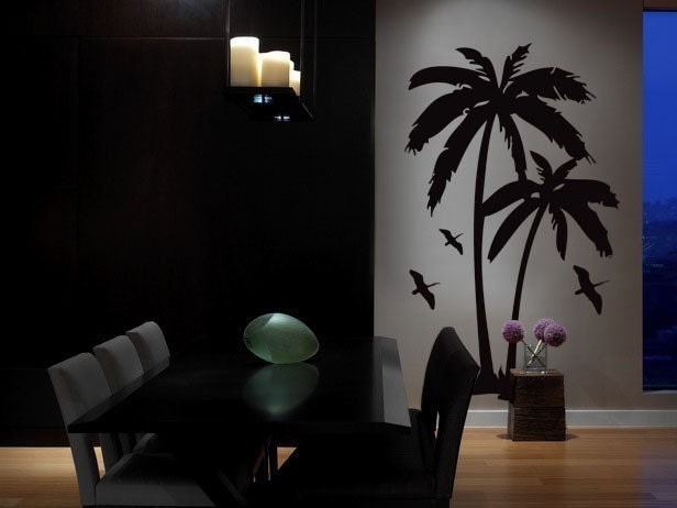 Vinyl Wall Art Decal Sticker Palm Tree and Birds 6ft Tall