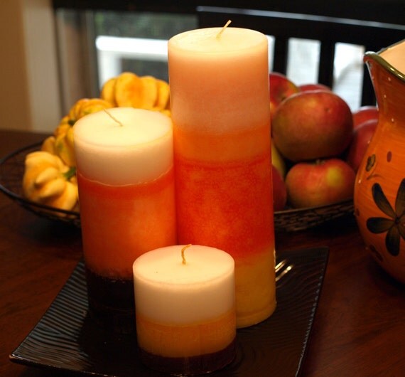 Candy Corn Round Pillar Candle 7 Inch Tall Select Colors