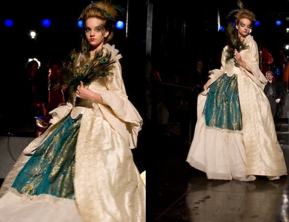 Rococo Style Peacock Inspired Corseted Gown Custom Sized Formal or Bridal
