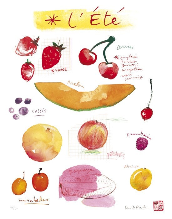 Summer fruits poster - 11 X 14 Limited edition print No 6/50 - Food art - The kitchen collection