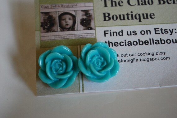 Aqua Rosette Earrings Buy 3 get 4th Free