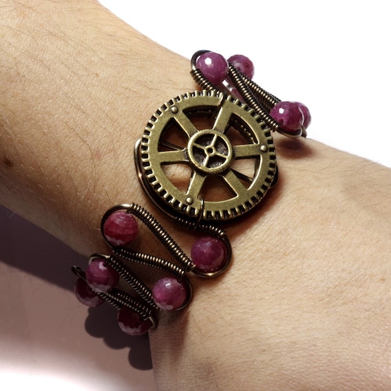 Steampunk Jewelry - Bracelet - Ruby