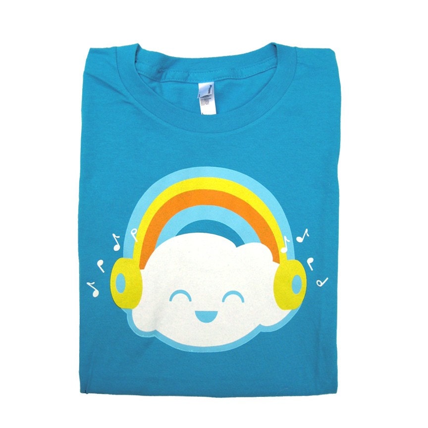 Happy Rainbow Cloud Womens Amercian Apparel T-shirt Teal