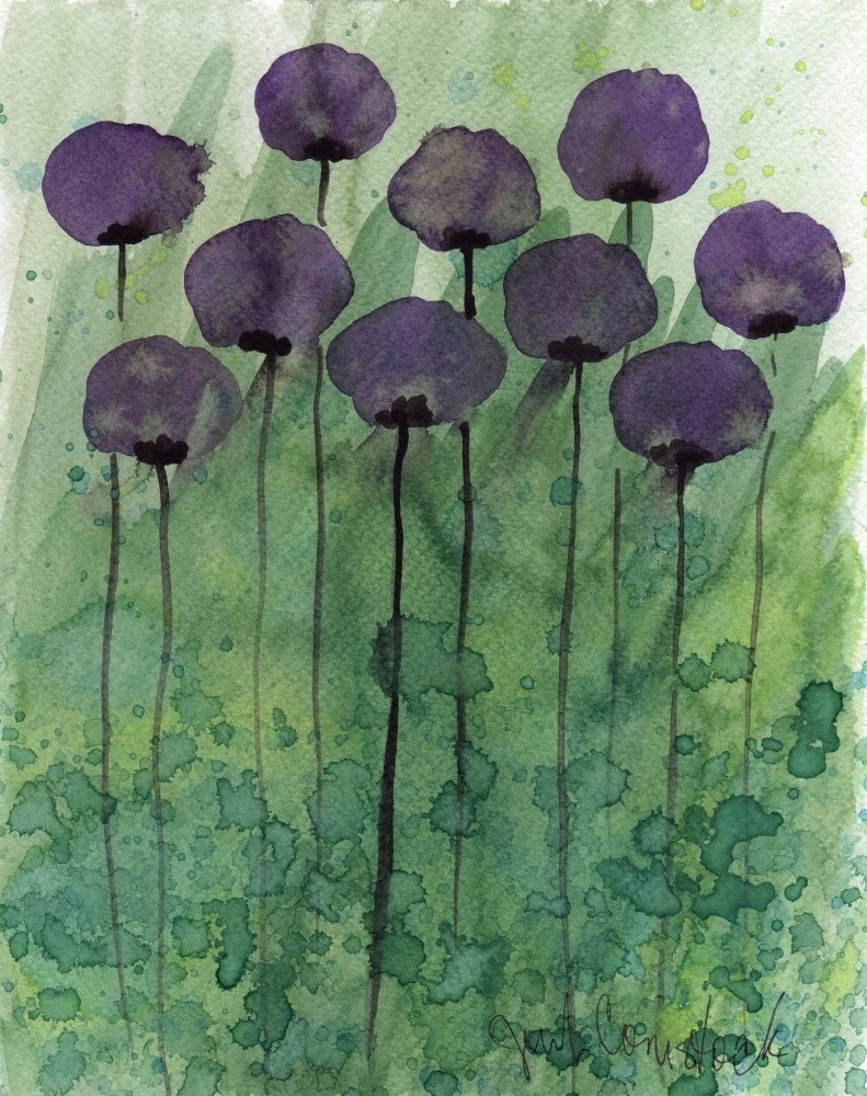 In the Limelight -- Purple Flowers -- Original Watercolor Painting 8x10
