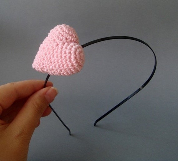 Headband with Light pink crocheted heart