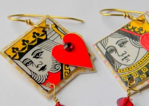 King and Queen of Hearts earrings with Swarovski flat backs and 6mm Crystals
