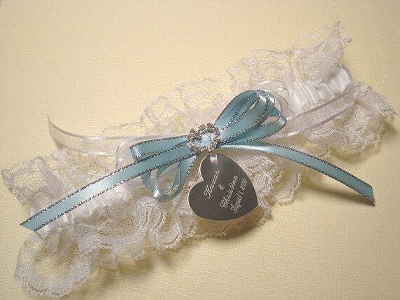 Show me your garters! :  wedding garter something blue la gartier la gartier wedding garter Il 570xN.187518144 Wedding Garter in White Lace with a Rhinestone Heart, Custom Ribbon and Personalized Engraving 