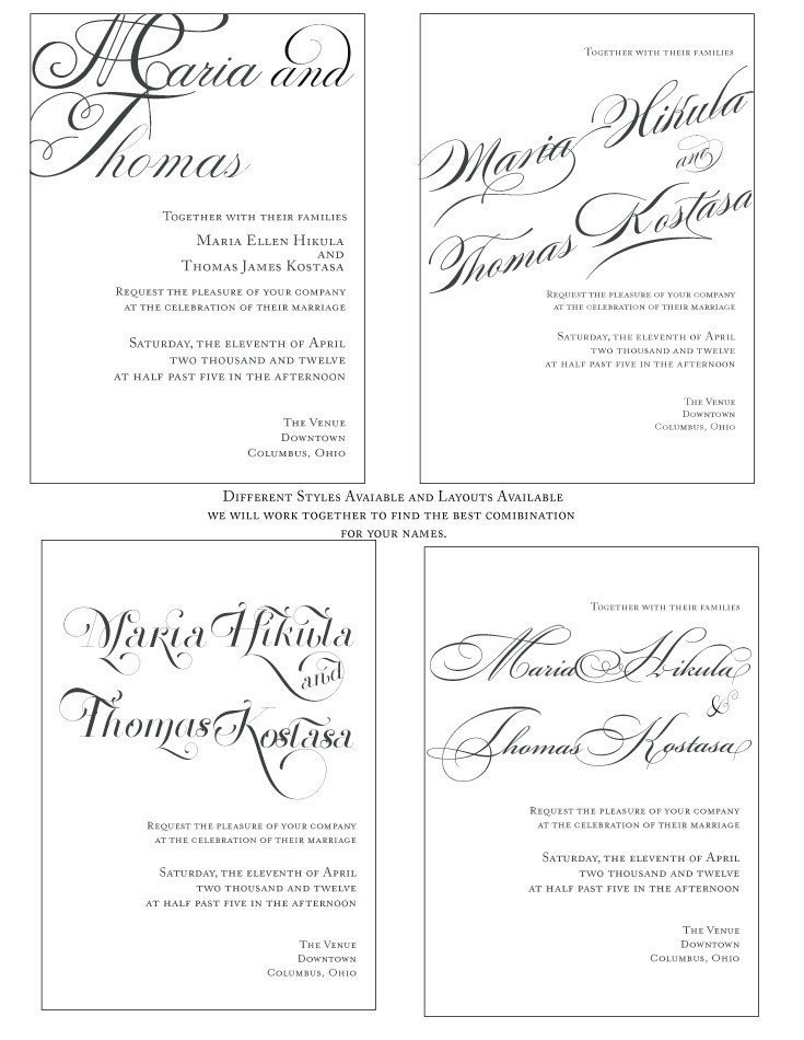 Modern Vintage Wedding Invitation Romantic Calligraphy Wedding Invitations