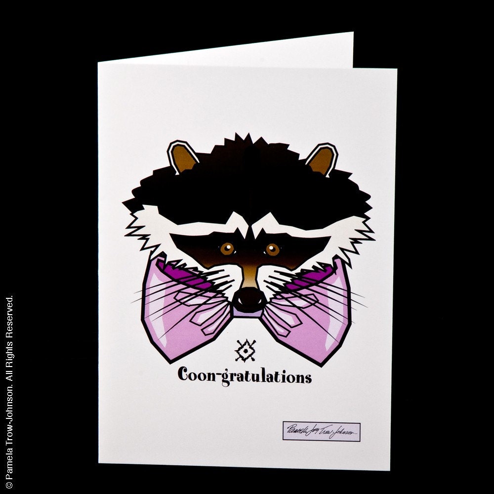 Set of Three Blank Congratulations Raccoon Greeting Cards