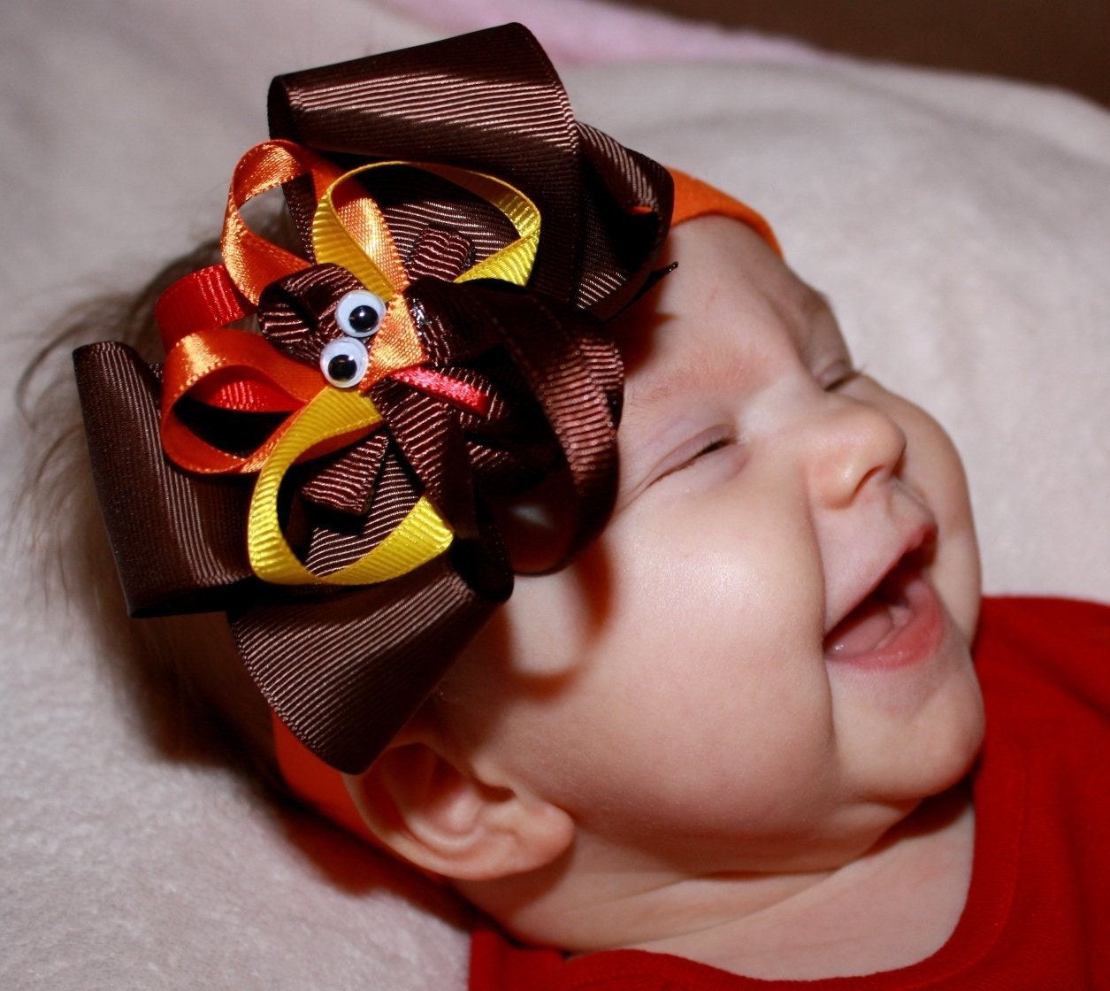 10% off by liking Lebelle Boutique on Facebook...Thanksgiving Turkey Hair Clip and Brown Boutique Hair Bow